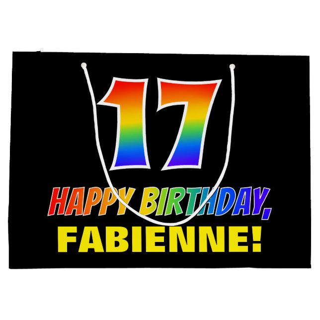 17th Birthday: Bold, Fun, Simple, Rainbow 17 Large Gift Bag (Back)
