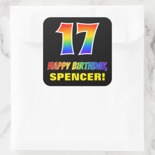 17th Birthday: Bold, Fun, Simple, Rainbow 17 Square Sticker
