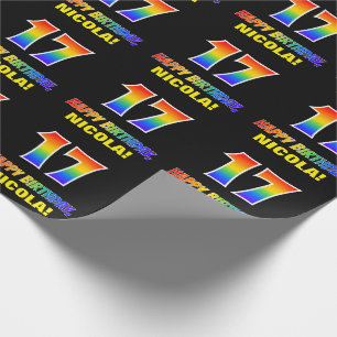 17th Birthday: Bold, Fun, Simple, Rainbow 17 Wrapping Paper