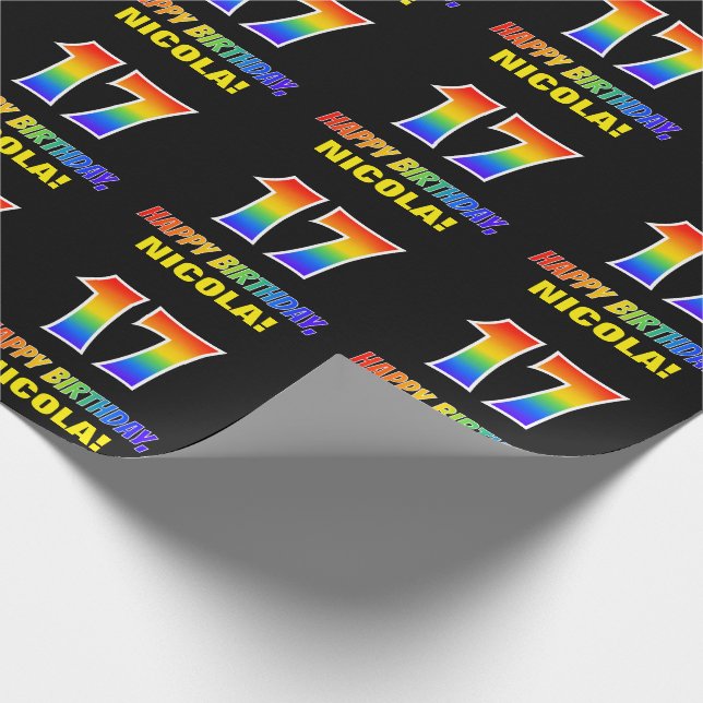 17th Birthday: Bold, Fun, Simple, Rainbow 17 Wrapping Paper (Corner)