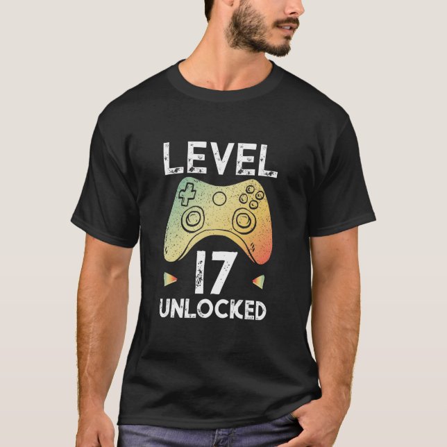 17th Birthday Boy Gamer Shirt Level 17 Unlocked Gi (Front)