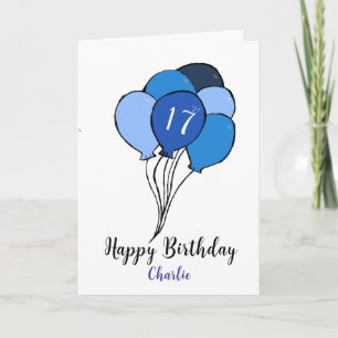 17th birthday bunch of blue balloons card