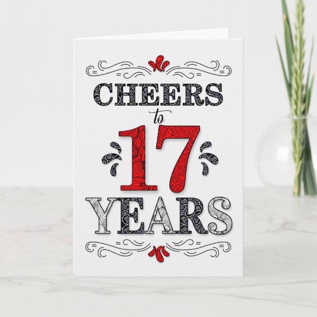17th Birthday Cheers in Red White Black Pattern Card (Front)