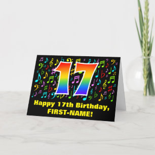 17th Birthday: Colorful Music Symbols & Rainbow 17 Card