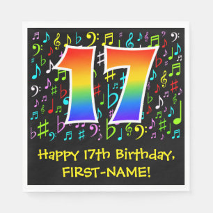 17th Birthday - Colorful Music Symbols, Rainbow 17 Napkin