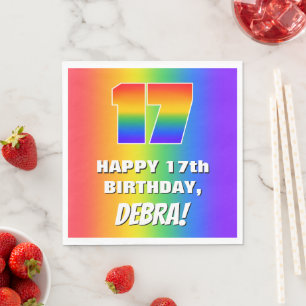 17th Birthday: Colourful, Fun Rainbow Pattern # 17 Napkin