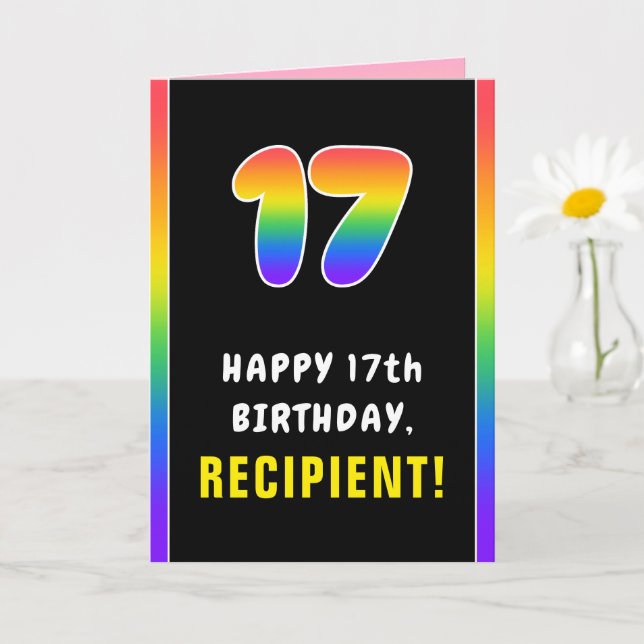 17th Birthday: Colourful Rainbow # 17, Custom Name Card (Small Plant)