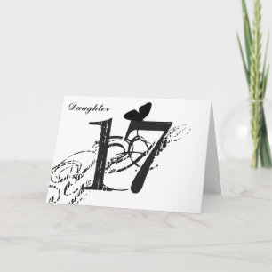 17th birthday, daughter, butterfly, black & white. card