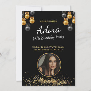 17TH BIRTHDAY ELEGANT AND MODERN BLACK WITH BALLON INVITATION