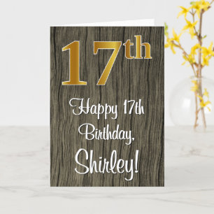 17th Birthday: Elegant Faux Gold Look #, Faux Wood Card