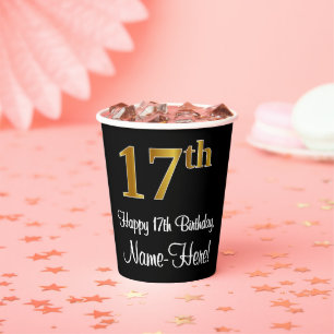 17th Birthday - Elegant Luxurious Faux Gold Look # Paper Cups