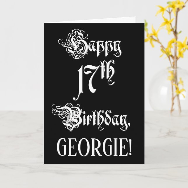 17th Birthday: Fancy, Elegant Script + Custom Name Card (Yellow Flower)