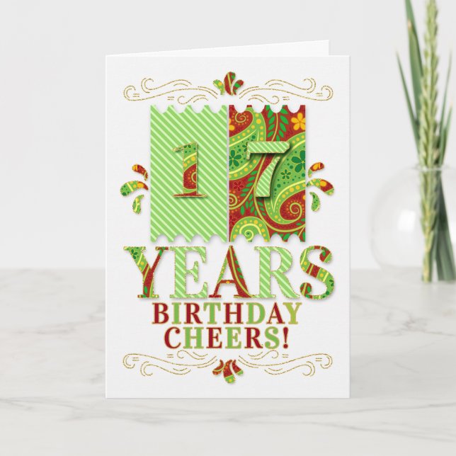 17th Birthday for Boys or Girls in Green and Brown Card (Front)