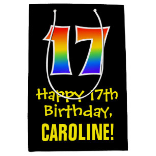 17th Birthday: Fun, Bold, Colourful, Rainbow "17" Medium Gift Bag