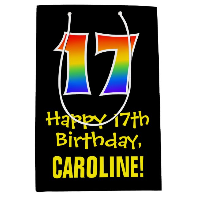 17th Birthday: Fun, Bold, Colourful, Rainbow "17" Medium Gift Bag (Front)