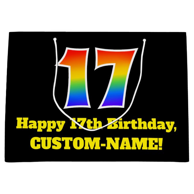 17th Birthday ~ Fun, Colourful, Vibrant, Rainbow 1 Large Gift Bag (Front)