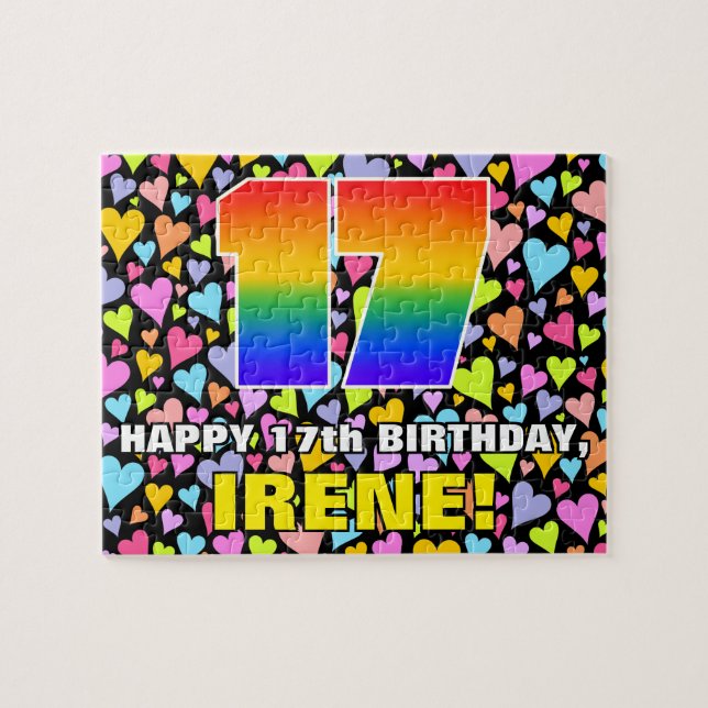 17th Birthday — Fun, Loving Heart Shapes + “17” Jigsaw Puzzle (Horizontal)
