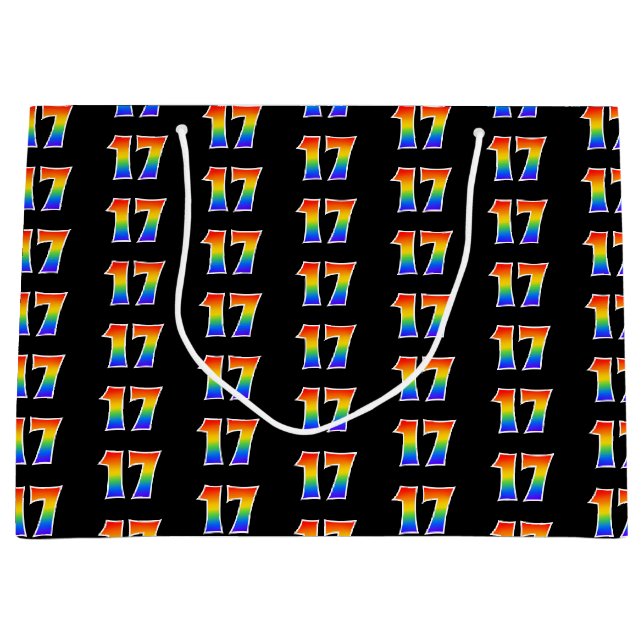 17th Birthday: Fun Rainbow Event Number 17 Pattern Large Gift Bag (Front)