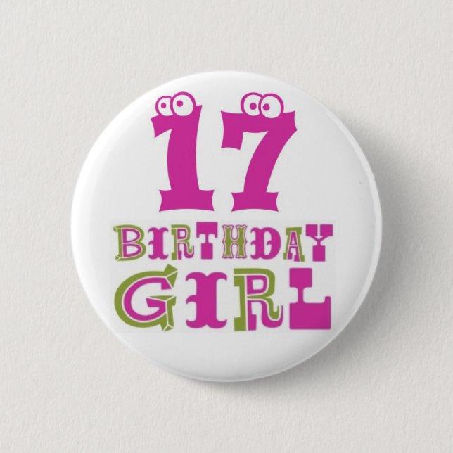 17th Birthday Girl Button Badge (Front)