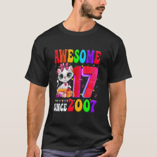 17th Birthday Girl Party Cute cat 17 Years Old Awe T-Shirt