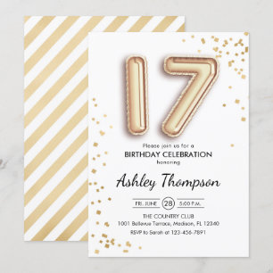 17th Birthday - Gold Balloons Invitation