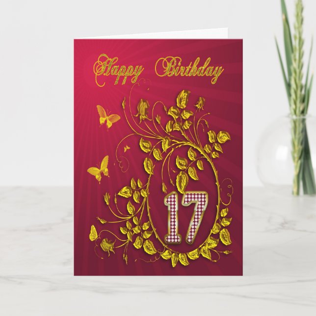 17th Birthday golden butterflies Card (Front)
