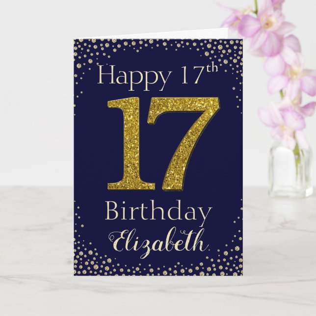 17th Birthday Golden Glitter Card (Orchid)