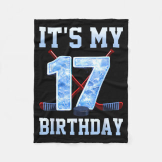 17th Birthday Ice Hockey 17 Years Bday Boy Kids Fleece Blanket