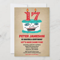 17th Birthday Invitation Funny Cake Casual Mens