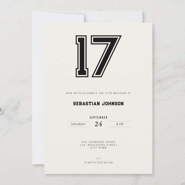17th Birthday Invitation - Minimal Sport Style (Front)