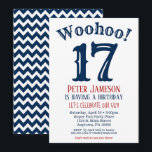 17th Birthday Invitation Teen Boy Navy Blue<br><div class="desc">A funny and striking 17th birthday invitation for a boy,  man,  male.</div>