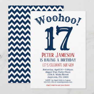 17th Birthday Invitation Teen Boy Navy Blue