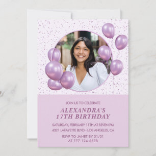17th birthday invitations Balloons Photo Purple