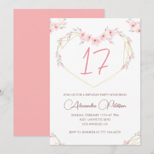 17th birthday invitations Boho Floral Pink