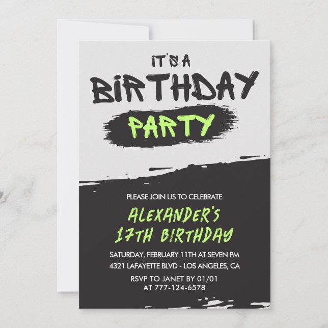 17th birthday invitations Graffiti Men Spray paint (Front)