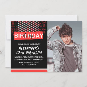 17th birthday invitations Men Party Photo Red