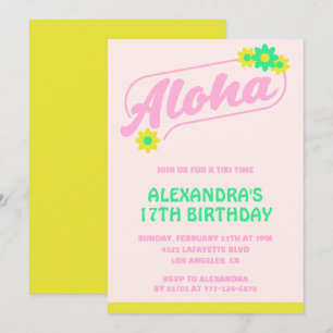 17th birthday invitations Tropical Aloha Pink