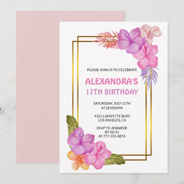 17th birthday invitations Tropical Party (Front/Back)