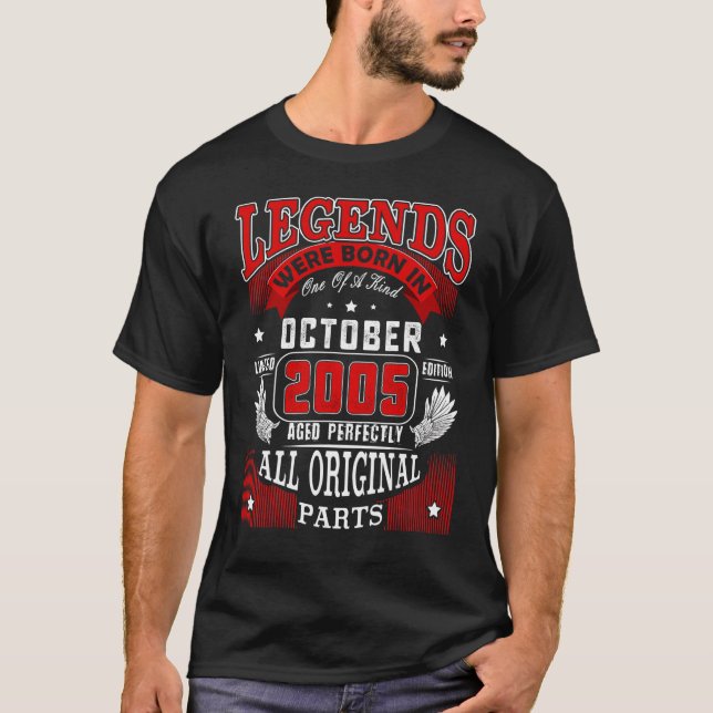 17th Birthday  Legends Born In October 2005 17 Yrs T-Shirt (Front)