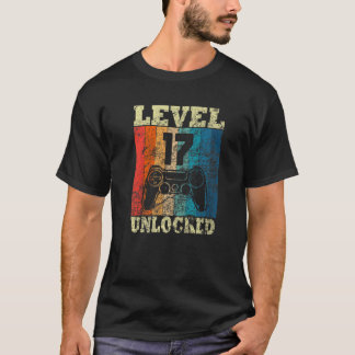 17th Birthday Level Unlocked Vintage For Gamers   T-Shirt