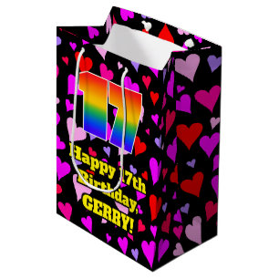 17th Birthday: Loving Hearts Pattern, Rainbow # 17 Medium Gift Bag
