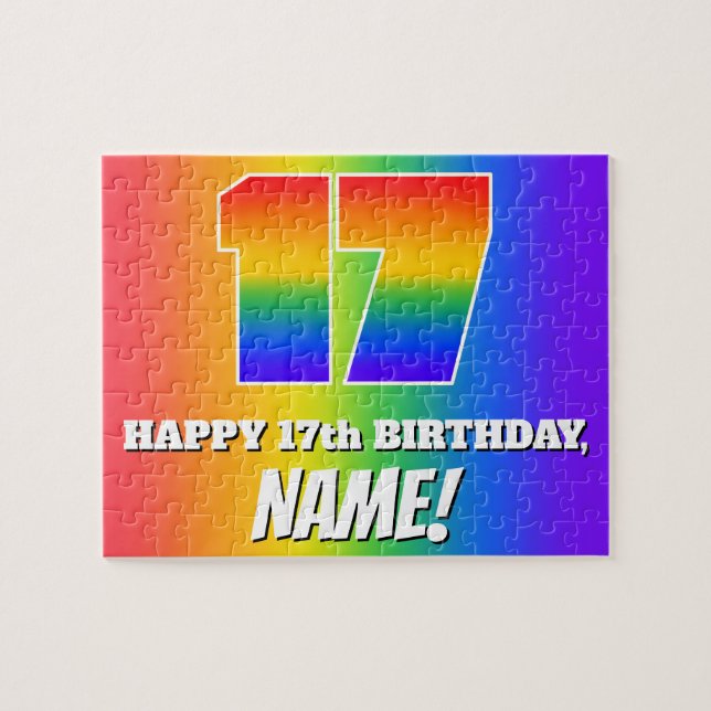 17th Birthday — Multicolored Rainbow Pattern “17” Jigsaw Puzzle (Horizontal)