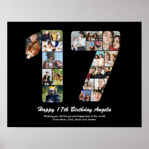 17th Birthday Number 17 Custom Photo Collage Poster