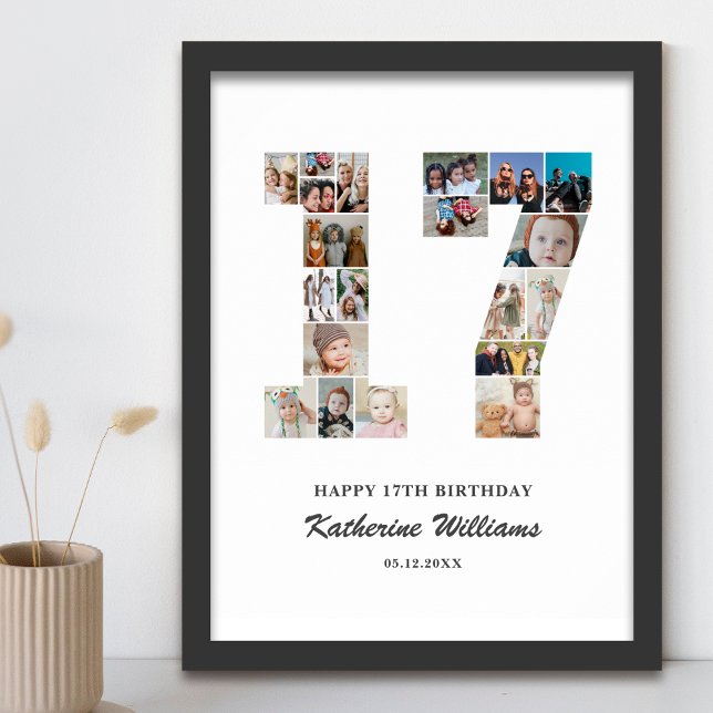 17th Birthday Number 17 Custom Photo Collage Poster (Creator Uploaded)