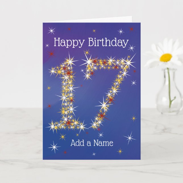17th Birthday - Number 17 in Stars - Blue - Age Card (Small Plant)