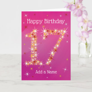 17th Birthday - Number 17 in Stars - Pink - Age 17 Card