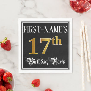 17th Birthday Party — Fancy Script, Faux Gold Lo Napkin