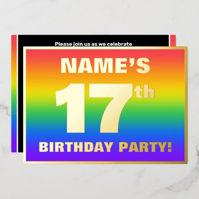 17th Birthday Party: Fun, Colourful Rainbow Patter (Front/Back)