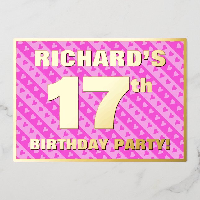17th Birthday Party — Fun Pink Hearts and Stripes (Front)