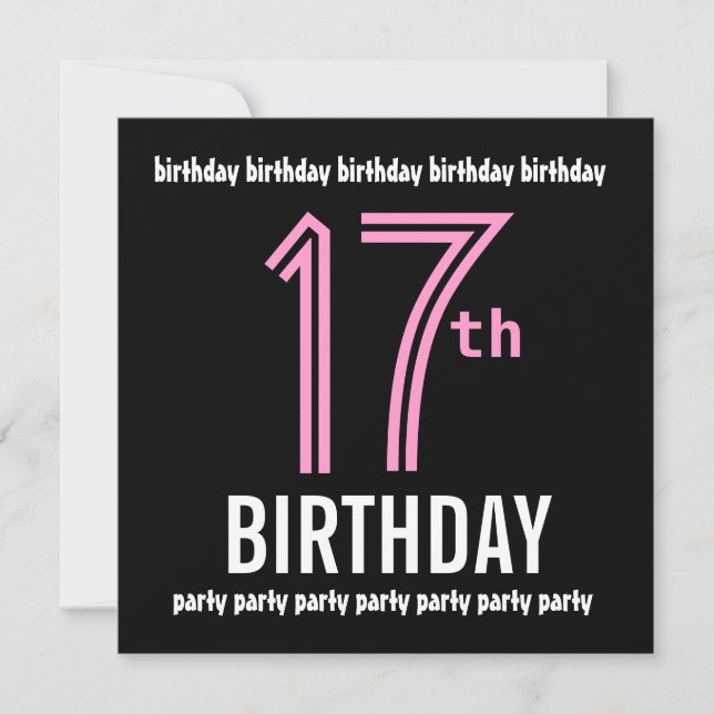 17th Birthday Party Modern Black and Colour Number Invitation (Front)